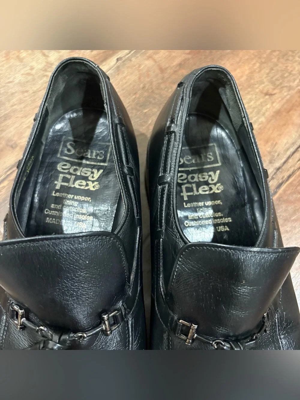 Vintage Made In USA Black Leather Slip On Dress Shoes Sears Loafers Mens 10D
